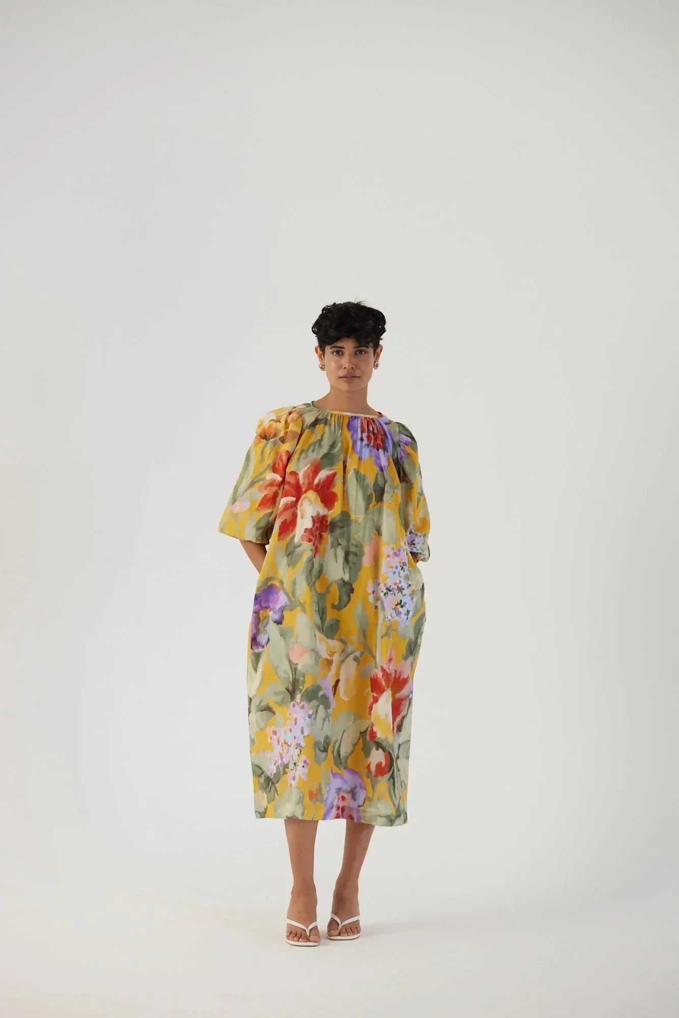 ALORA YELLOW  MIDI DRESS - Yam India