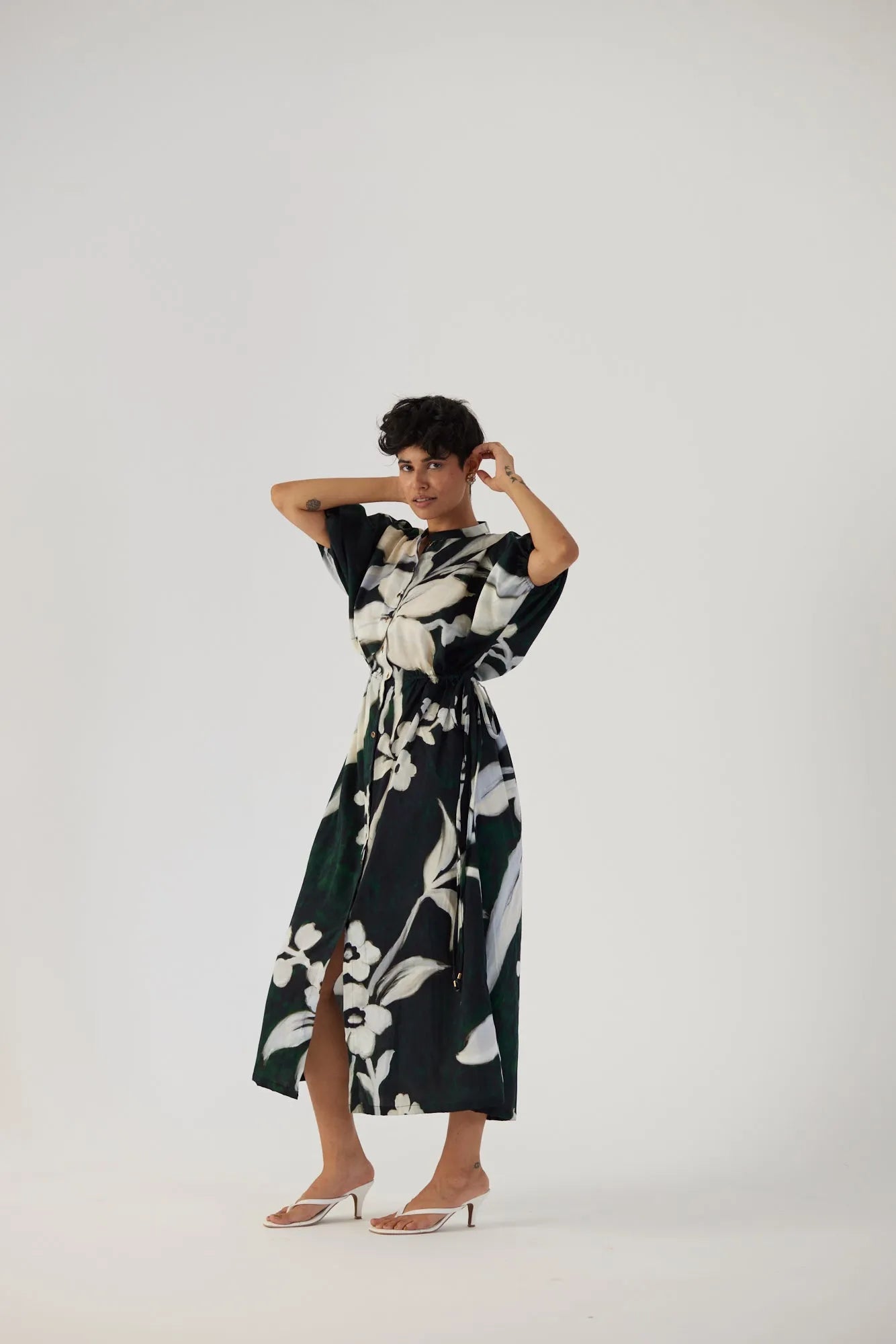 CHICORY BLACK SIDE TIE-UP DRESS - Yam India