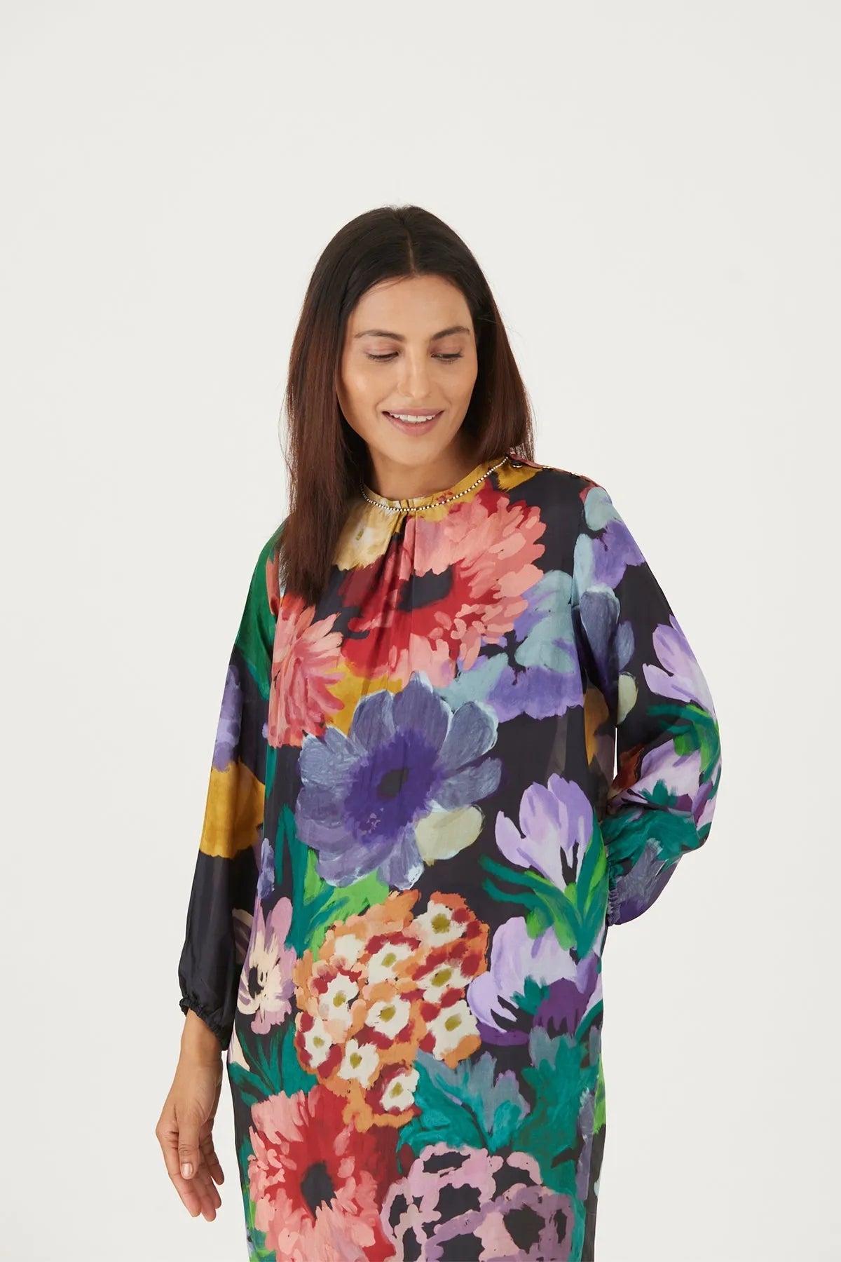 FARAH BLACK SILK KURTA SET - Yam India