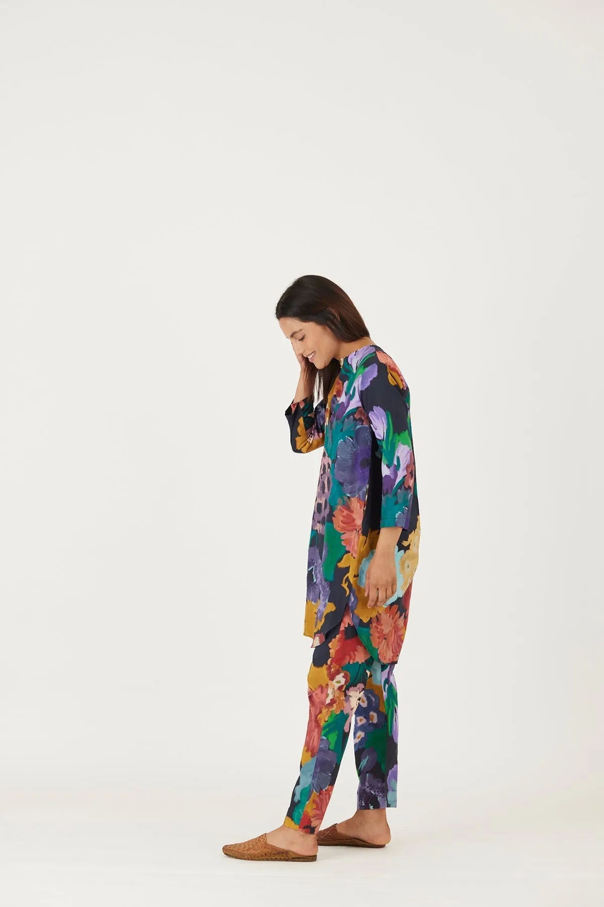 FARAH BLACK COTTON KURTA SET - Yam India
