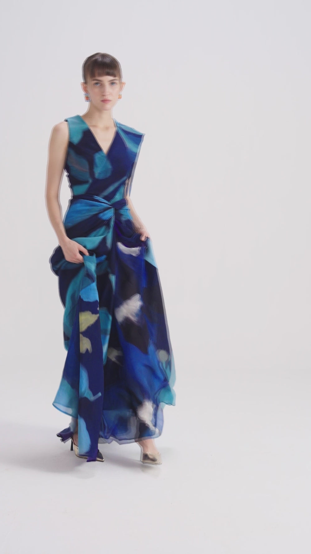 Blue Lagoon Top & Pre-draped Saree Set